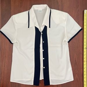 Vintage 1060White and Blue Button-up Blouse Shirt in size 36, US 10, UK 10 New
